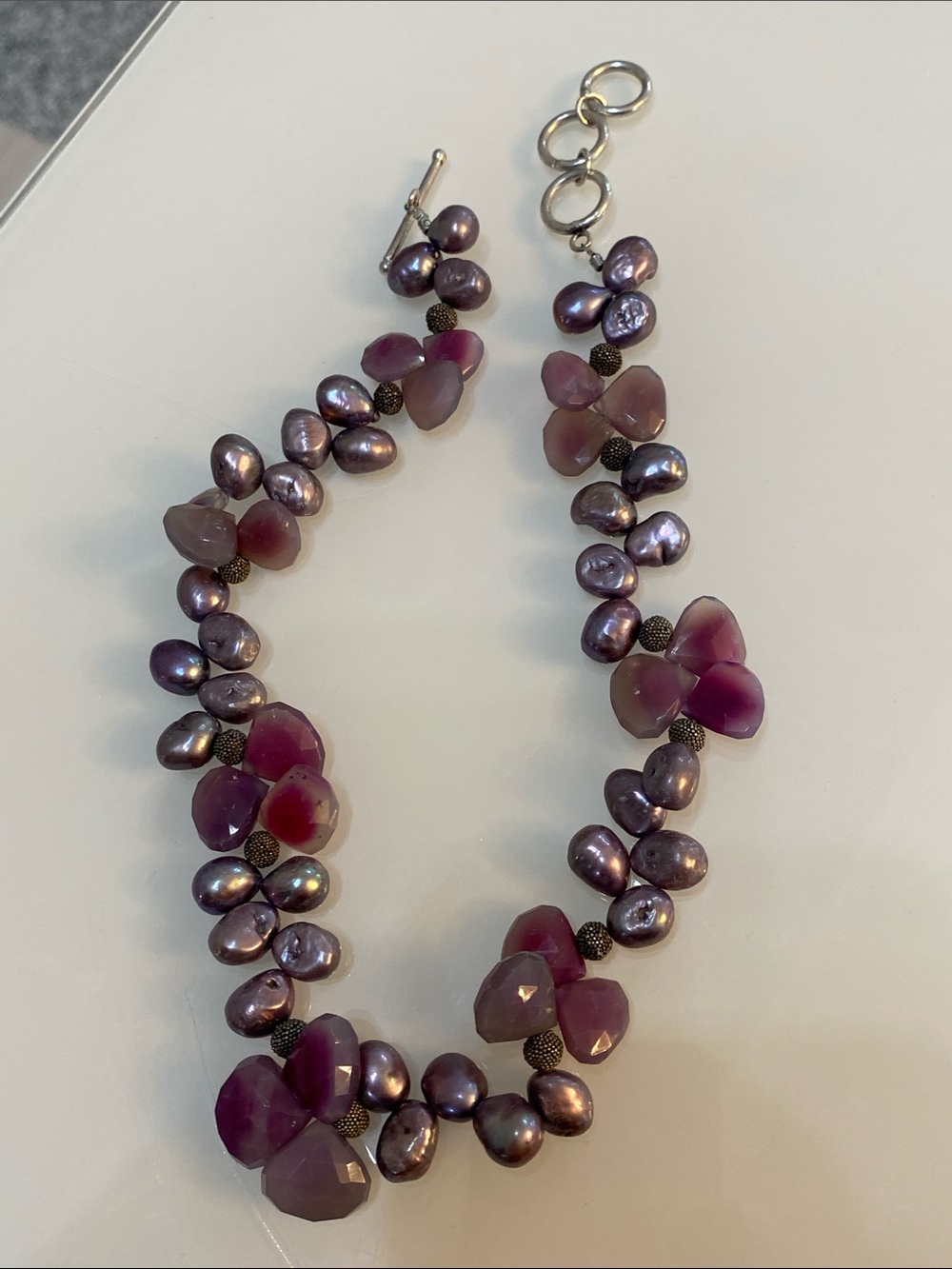 Genuine pearl & stone necklace